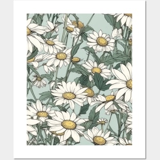 Shasta Daisy Flower Pattern - Wildflower Illustration Posters and Art